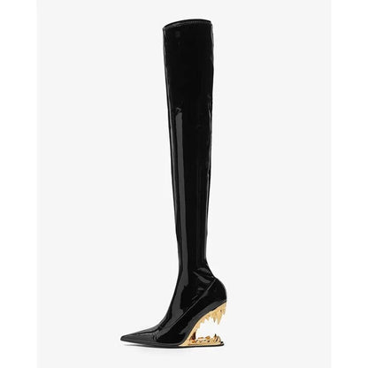 Pointed Tiger Teeth Heel Knee Elastic Boots