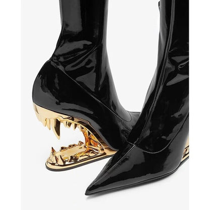 Pointed Tiger Teeth Heel Knee Elastic Boots