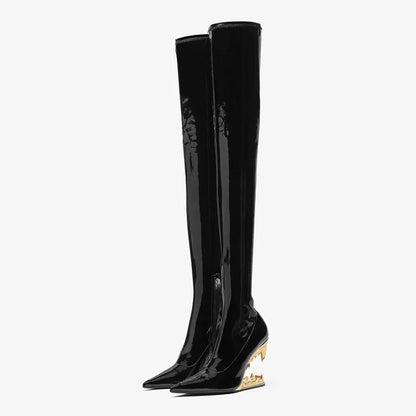 Pointed Tiger Teeth Heel Knee Elastic Boots