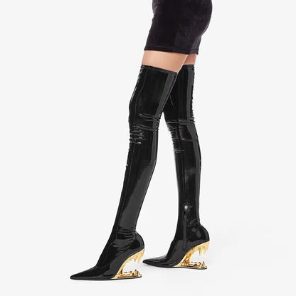 Pointed Tiger Teeth Heel Knee Elastic Boots