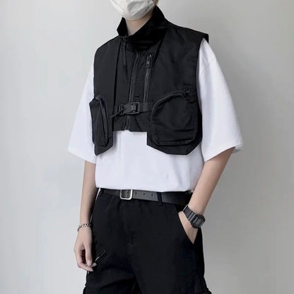 Tactical Techwear Cargo Vest Cropped Waistcoat Sleeveless Jacket