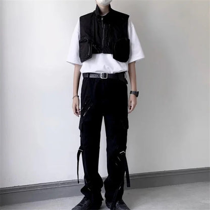 Tactical Techwear Cargo Vest Cropped Waistcoat Sleeveless Jacket