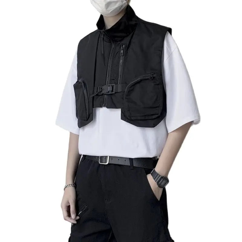 Tactical Techwear Cargo Vest Cropped Waistcoat Sleeveless Jacket