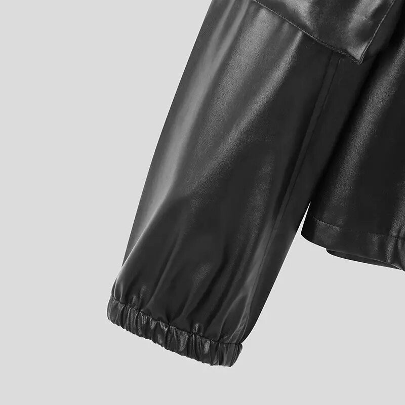 Lapel Zipper Long Sleeve Pockets Solid Jacket