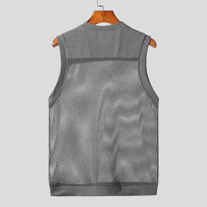 Tank Top Mesh Patchwork Transparent Breathable O-neck Sleeveless Vest Shirt