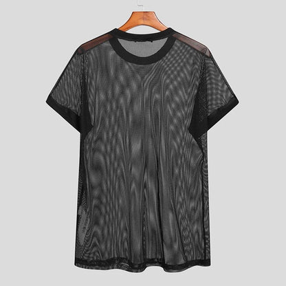 O Neck Short Sleeve Mesh Transparent Tee Top Breathable T Shirt