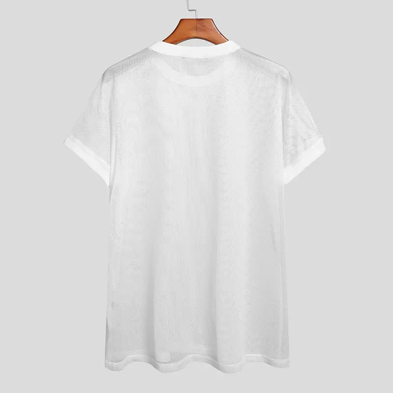 O Neck Short Sleeve Mesh Transparent Tee Top Breathable T Shirt