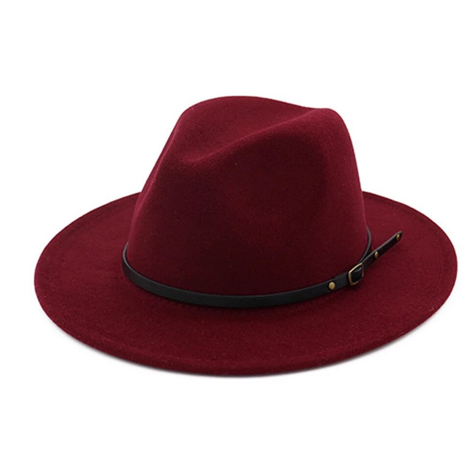 Wine Red Inner Red Patchwork Felt Woolen Jazz Trilby Cap Classic Fedora Hat