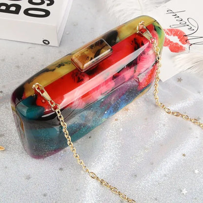 Acrylic Colorful Printing Random Pattern Shoulder Bag Clutch Bag Purse