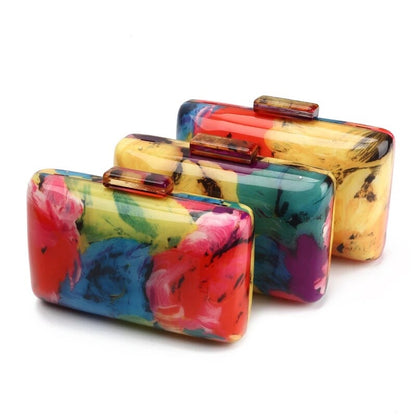 Acrylic Colorful Printing Random Pattern Shoulder Bag Clutch Bag Purse