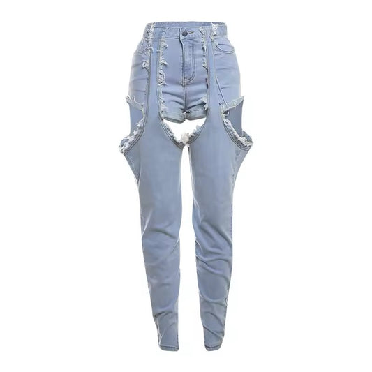 Wide leg distress denim jeans