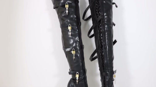 Sorbern Crotch Thigh Multi Straps With 8 Locks High Heel Visible Platform Lockable Zipper Front Custom Legs Boots