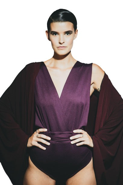 V Draped Couture Kimono Cape Cover-Up