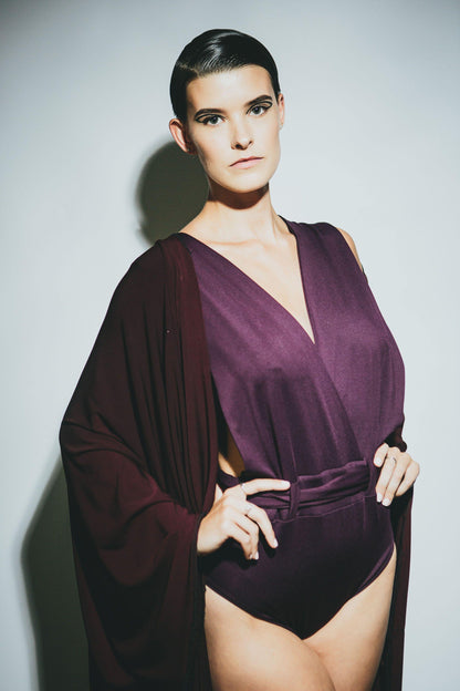 V Draped Couture Kimono Cape Cover-Up.