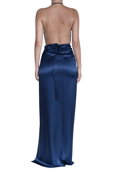 Halter Cowl Neck Fitted Side Slit Gown