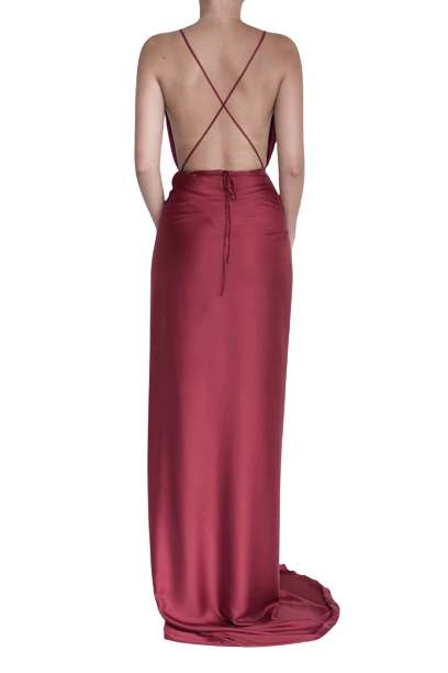 Halter Wrap Deep V Neck Fitted Side Slit Gown