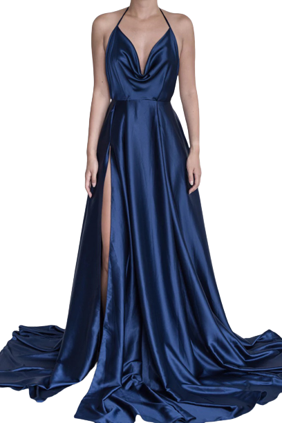 Halter Cowl Neck Side Slit Gown