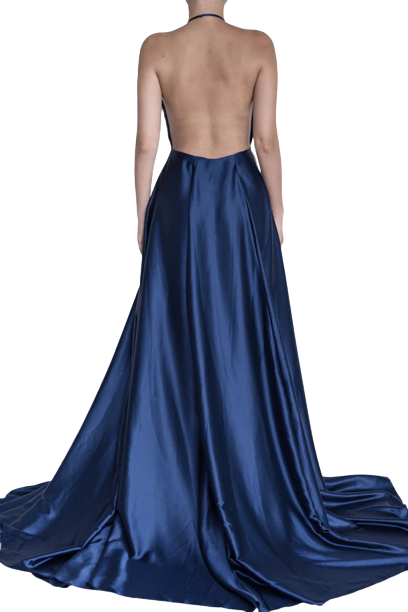 Halter Cowl Neck Side Slit Gown