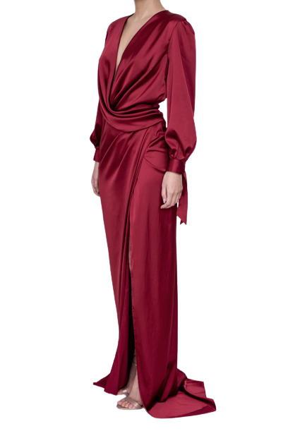 Dropped Lowe Bust Side Slit Cuff Sleeve Gown