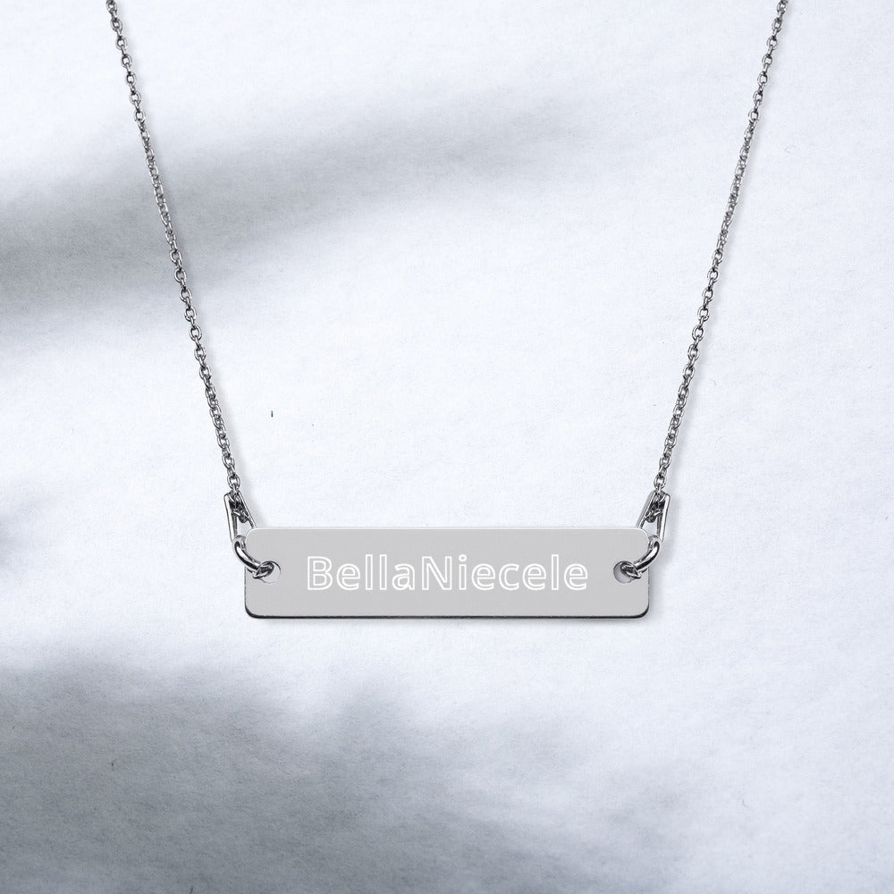 BN Engraved Silver Bar Chain Necklace