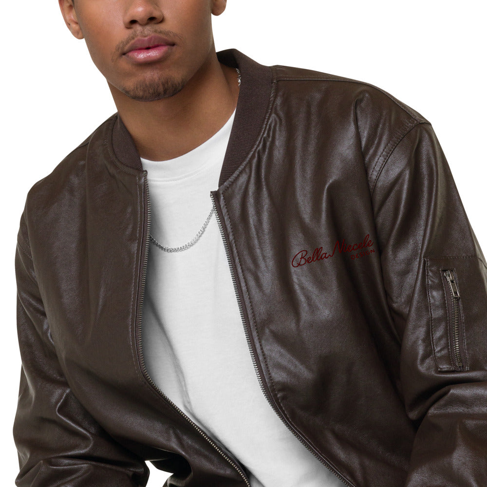 Burgundy leather 2024 bomber jacket