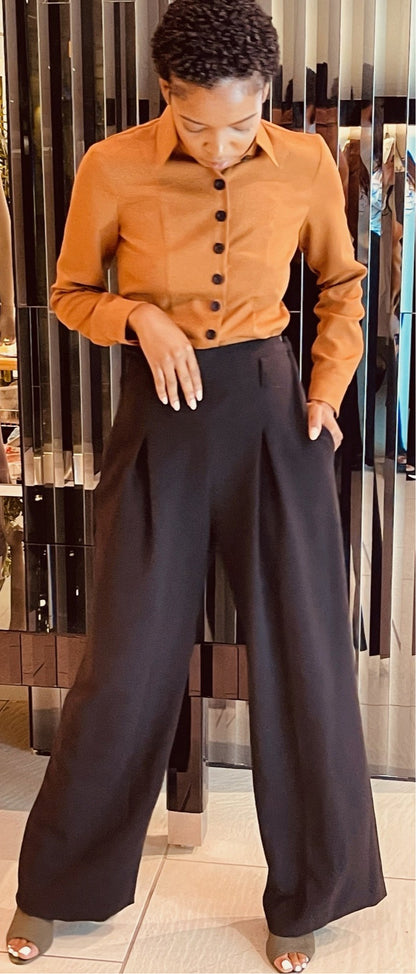 Front Pleated Wide Leg Trousers.