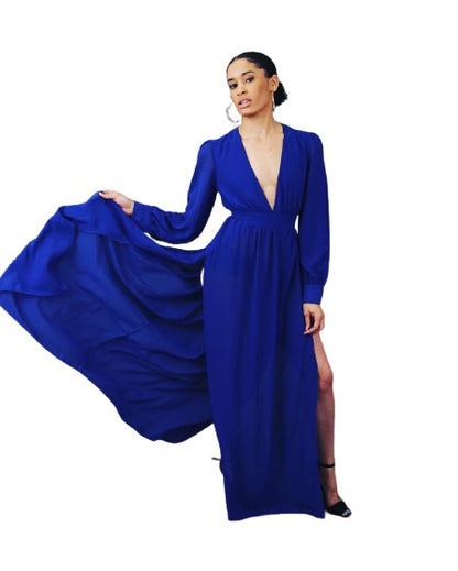 Plunge V Neck Double Slit Gown