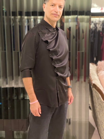 Draped Cowl Collar Quarter Sleeve Shirt.