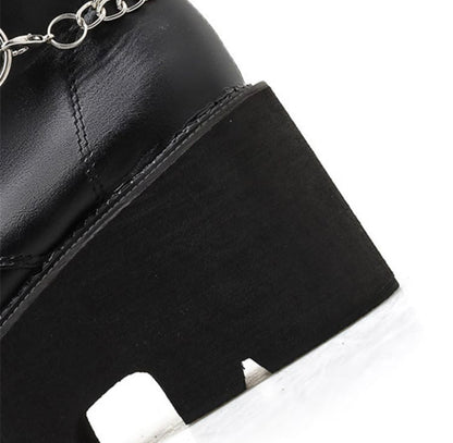 Belt Buckle Metal side chain Zipper Thick Heel Boots.