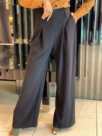 Front Pleated Wide Leg Trousers.