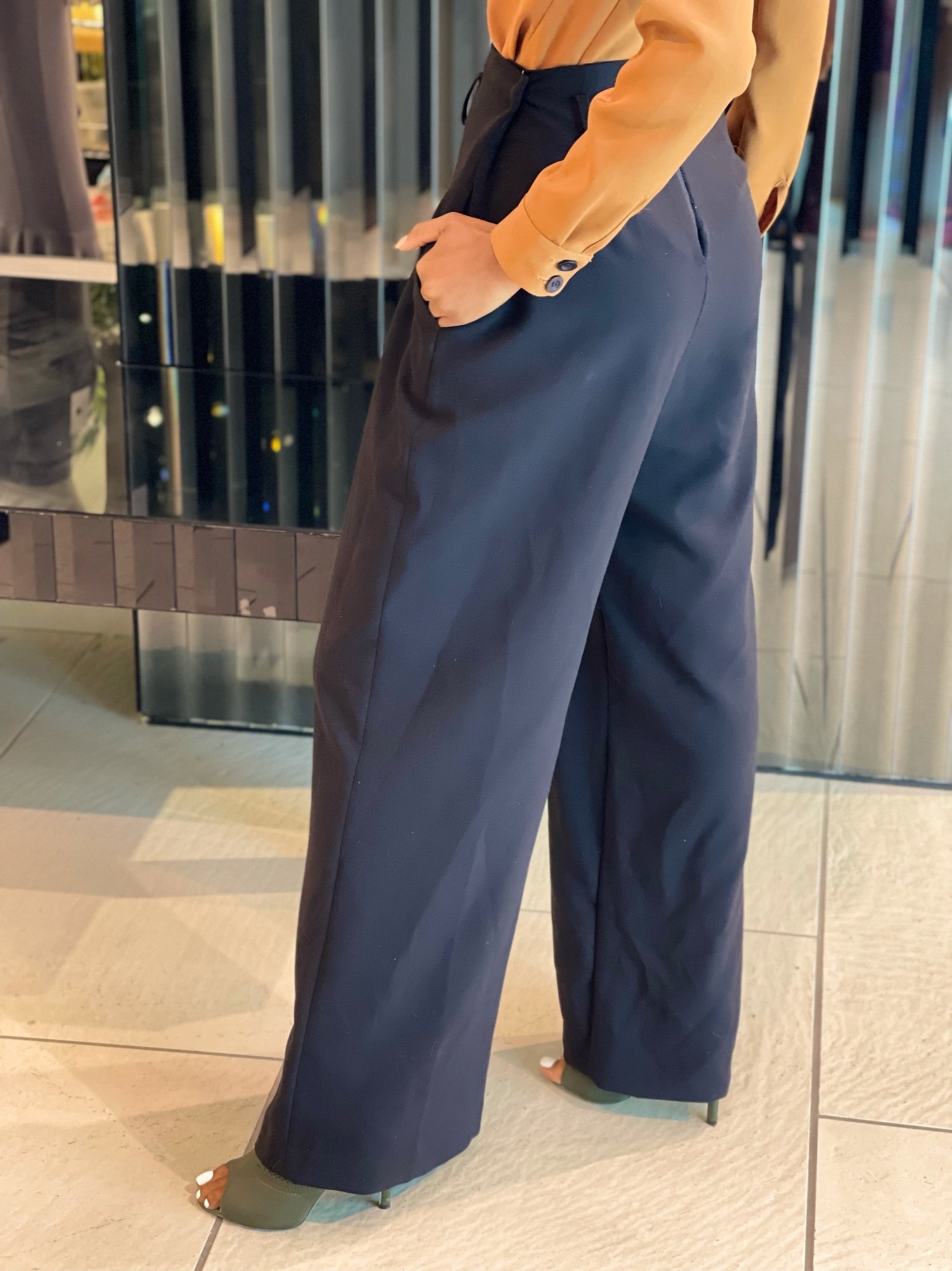 Front Pleated Wide Leg Trousers.