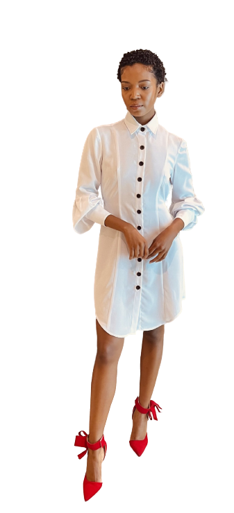 Lantern Sleeve Fitted Button Down Tunic