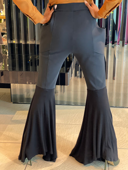 High Waist Plunge Pocket Flared Trousers.