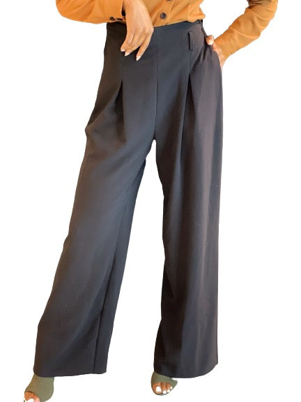Front Pleated Wide Leg Trousers