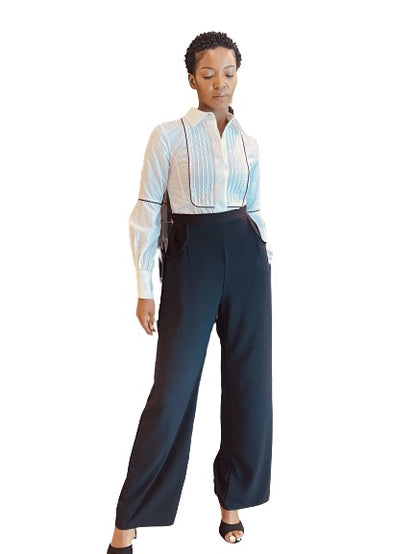 High waist wide leg trousers