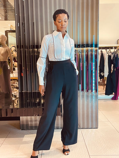 High waist wide leg trousers.