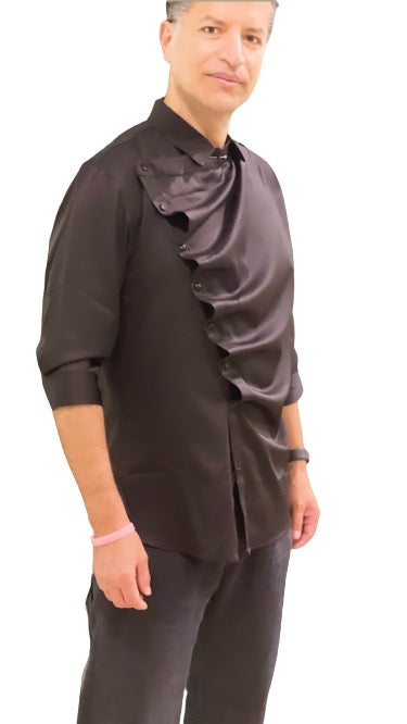 Draped Cowl Collar Quarter Sleeve Shirt