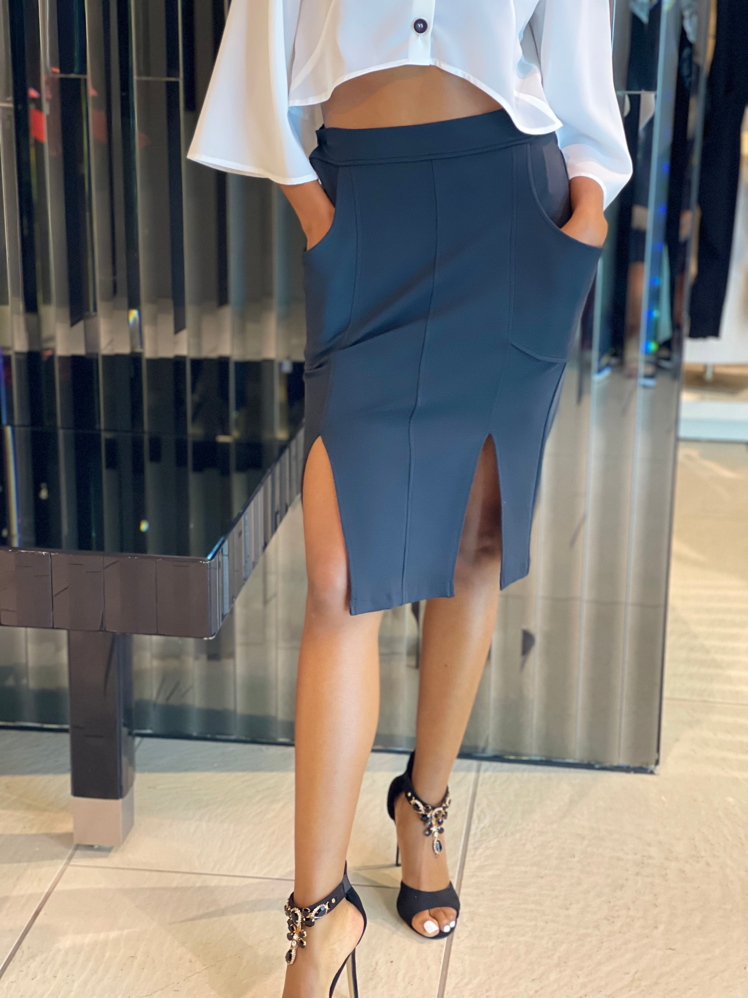 High slit hotsell pencil skirt