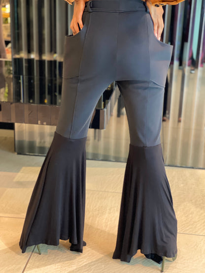 High Waist Plunge Pocket Flared Trousers.