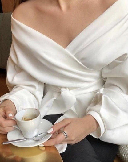 Off Shoulder Wrap Around Peplum Blouse.