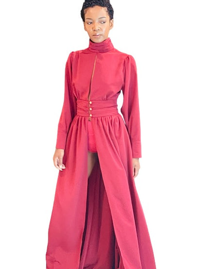 Turtleneck Hollow Out Backless Long Sleeve Pleated Dress